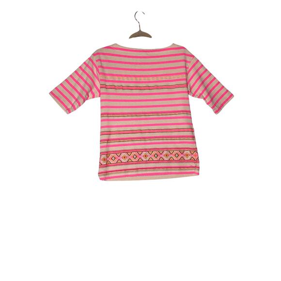 J.Crew size XS top pink/white  stripe embroidered aztec pattern Summery, hippie - Picture 2 of 8